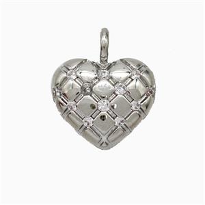 Copper Heart Pendant Pave Zirconia Platinum Plated, approx 15mm
