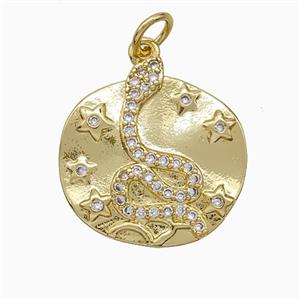 Copper Snake Pendant Pave Zirconia Gold Plated, approx 18mm