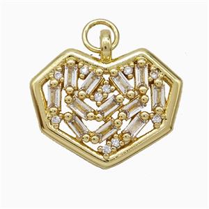 Copper Heart Pendant Pave Zirconia Gold Plated, approx 16-20mm