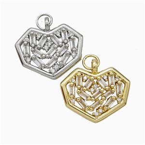 Copper Heart Pendant Pave Zirconia Mixed, approx 16-20mm