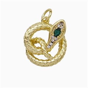 Copper Snake Pendant Pave Zirconia Gold Plated, approx 15mm
