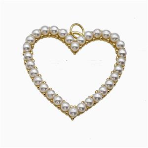 Copper Heart Pendant Pave Pearlized Resin Gold Plated, approx 40mm