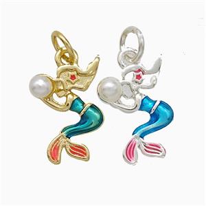 Copper Mermaid Pendant Pave Pearlized Resin Painted Mixed, approx 9-15mm