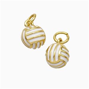 Copper Volleyball Pendant White Enamel Sports Gold Plated, approx 7.5mm
