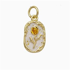 Copper Flower Pendant White Painted Gold Plated, approx 9-13mm