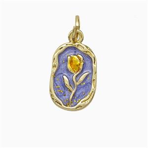 Copper Flower Pendant Purple Painted Gold Plated, approx 9-13mm
