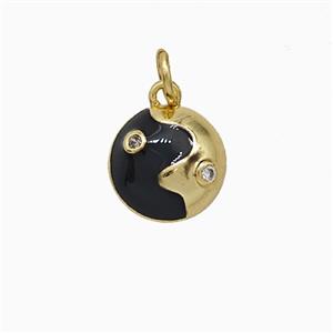 Taichi Charms Copper Yinyang Pendant Black Enamel Gold Plated, approx 11mm
