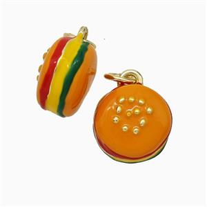 Hamburger Charms Copper Pendant Enamel Gold Plated, approx 11mm