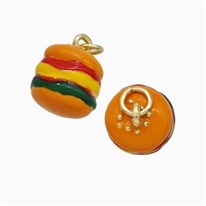 Hamburger Charms Copper Pendant Enamel Gold Plated, approx 11mm