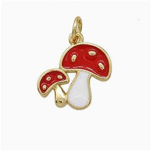 Copper Mushroom Pendant Red Enamel Gold Plated, approx 13-15mm
