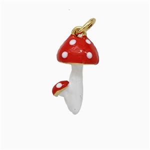 Copper Mushroom Pendant Red Enamel Gold Plated, approx 8-16mm