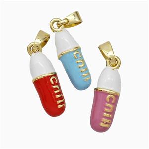 Pill Charms Copper Pendant Enamel Gold Plated Mixed, approx 5-15mm