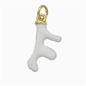 Deer Antler Charms Copper Pendant White Enamel Gold Plated, approx 10-17mm