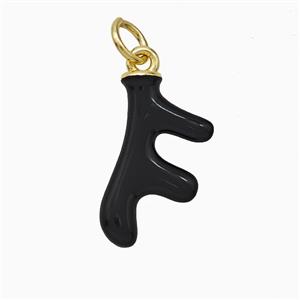 Deer Antler Charms Copper Pendant Black Enamel Gold Plated, approx 10-17mm