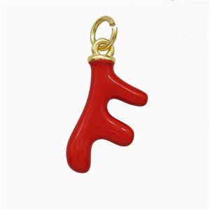 Deer Antler Charms Copper Pendant Red Enamel Gold Plated, approx 10-17mm