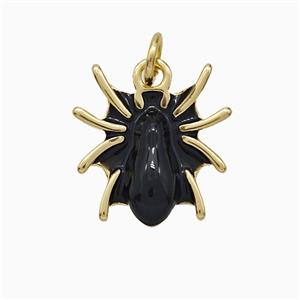 Halloween Spider Charms Copper Pendant Black Enamel Gold Plated, approx 15mm