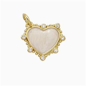 Copper Heart Pendant Pave Zirconia White Painted Gold Plated, approx 15mm