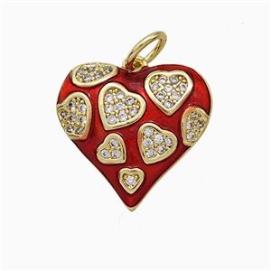 Copper Heart Pendant Pave Zirconia Red Painted Gold Plated, approx 16mm
