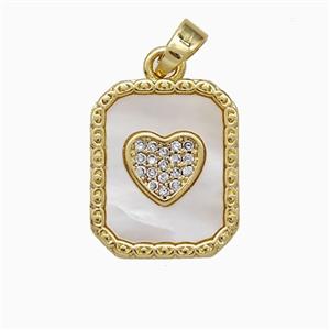 Copper Heart Pendant Pave Zirconia White Shell Rectangle Gold Plated, approx 13-16mm