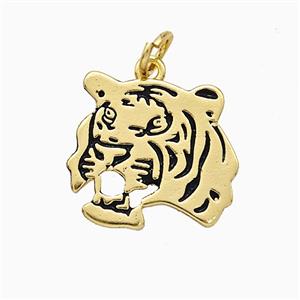 Copper Tiger Charms Pendant Black Enamel Gold Plated, approx 15-16mm