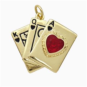 Playing Card Charms Copper Pendant Pave Crystal Glass Enamel Gold Plated, approx 20-23mm