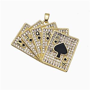 Playing Card Charms Copper Pendant Pave Zirconia Enamel Gold Plated, approx 33-40mm