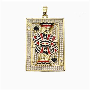 Playing Card Charms Copper Pendant Pave Zirconia Enamel Gold Plated, approx 23-33mm