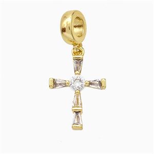Copper Cross Pendant Pave Zirconia Gold Plated, approx 12-15mm, 7mm dia