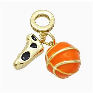 Copper Shoe And Basketball Pendant Orange Enamel Sports Gold Plated, approx 10mm, 7-11mm, 7mm dia