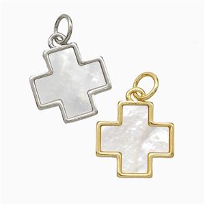 Copper Cross Pendant Pave Shell Mixed, approx 13mm