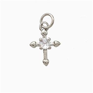 Copper Cross Pendant Pave Zirconia Platinum Plated, approx 10-12mm