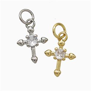 Copper Cross Pendant Pave Zirconia Mixed, approx 10-12mm