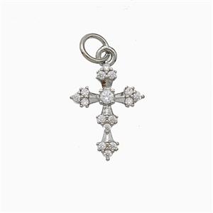 Copper Cross Pendant Pave Zirconia Platinum Plated, approx 11-15mm