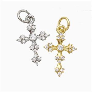 Copper Cross Pendant Pave Zirconia Mixed, approx 11-15mm