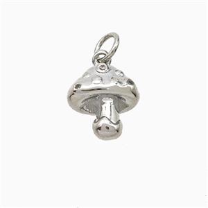 Mushroom Charms Copper Pendant Pave Zirconia Platinum Plated, approx 11mm