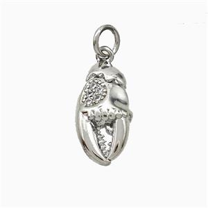 Crab Claw Charms Copper Pendant Pave Zirconia Platinum Plated, approx 8-15mm