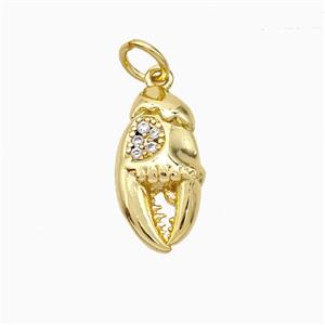 Crab Claw Charms Copper Pendant Pave Zirconia Gold Plated, approx 8-15mm