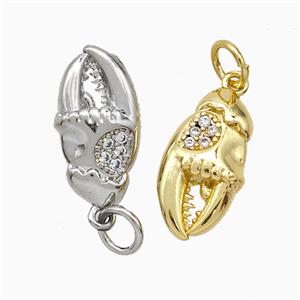 Crab Claw Charms Copper Pendant Pave Zirconia Mixed, approx 8-15mm