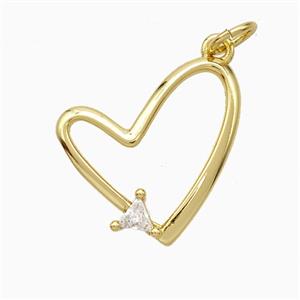 Copper Heart Pendant Pave Zirconia Gold Plated, approx 18mm