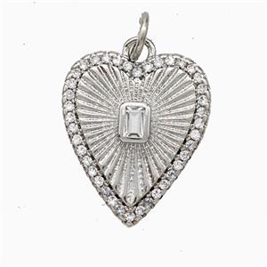 Copper Heart Pendant Pave Zirconia Platinum Plated, approx 15-18mm