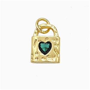 Copper Lock Pendant Pave Zirconia Gold Plated, approx 9-12mm