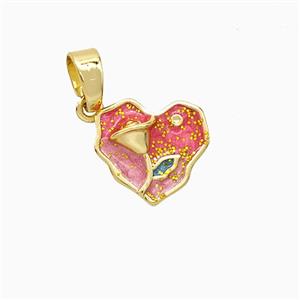Copper Flower Pendant Painted Heart Gold Plated, approx 10mm