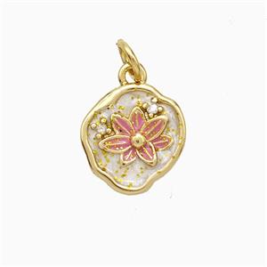 Copper Flower Pendant Painted Gold Plated, approx 11-12mm
