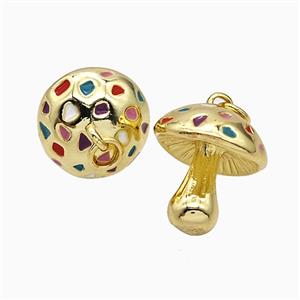 Copper Mushroom Pendant Multicolor Enamel Gold Plated, approx 15-18mm