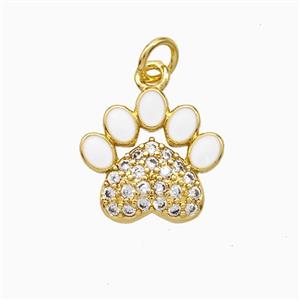 Copper Paw Charms Pendant Pave Zirconia White Enamel Gold Plated, approx 13-14mm