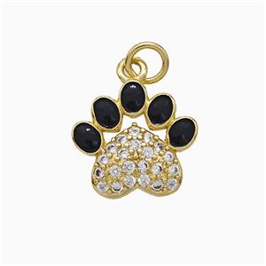 Copper Paw Charms Pendant Pave Zirconia Black Enamel Gold Plated, approx 13-14mm