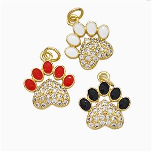Copper Paw Charms Pendant Pave Zirconia Enamel Gold Plated Mixed, approx 13-14mm