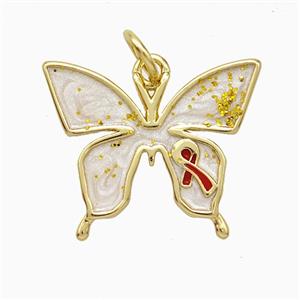 Copper Butterfly Pendant White Painted Awareness Ribbons Gold Plated, approx 16-19mm