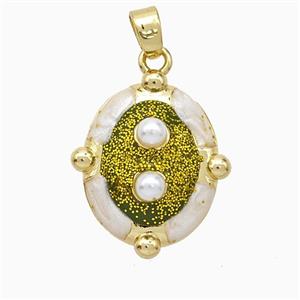Copper Oval Pendant Pave Pearlized Resin Gold Plated, approx 15-18mm