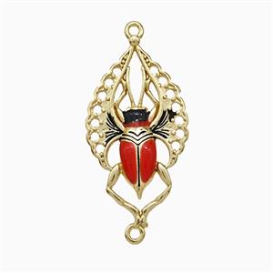 Beetle Charms Copper Pendant Red Enamel Gold Plated, approx 14-25mm